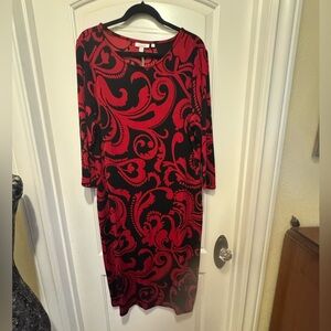 Chico's Red and Black Swirl Long Sleeve Dress